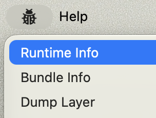 Deboogey Help menu with Runtime Info selected