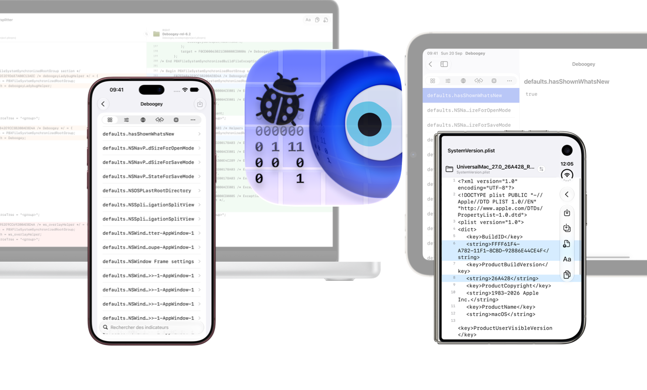 Deboogey running across Mac, iPhone, and iPad
