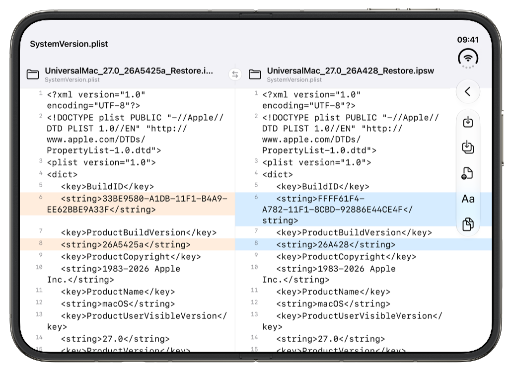 Diffsplitter comparing two files side by side